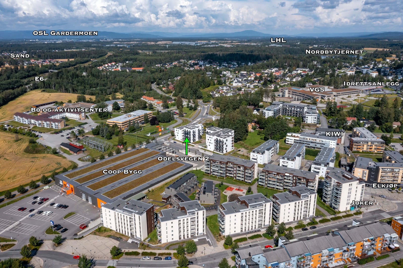 Dronebilde over nærområdet.